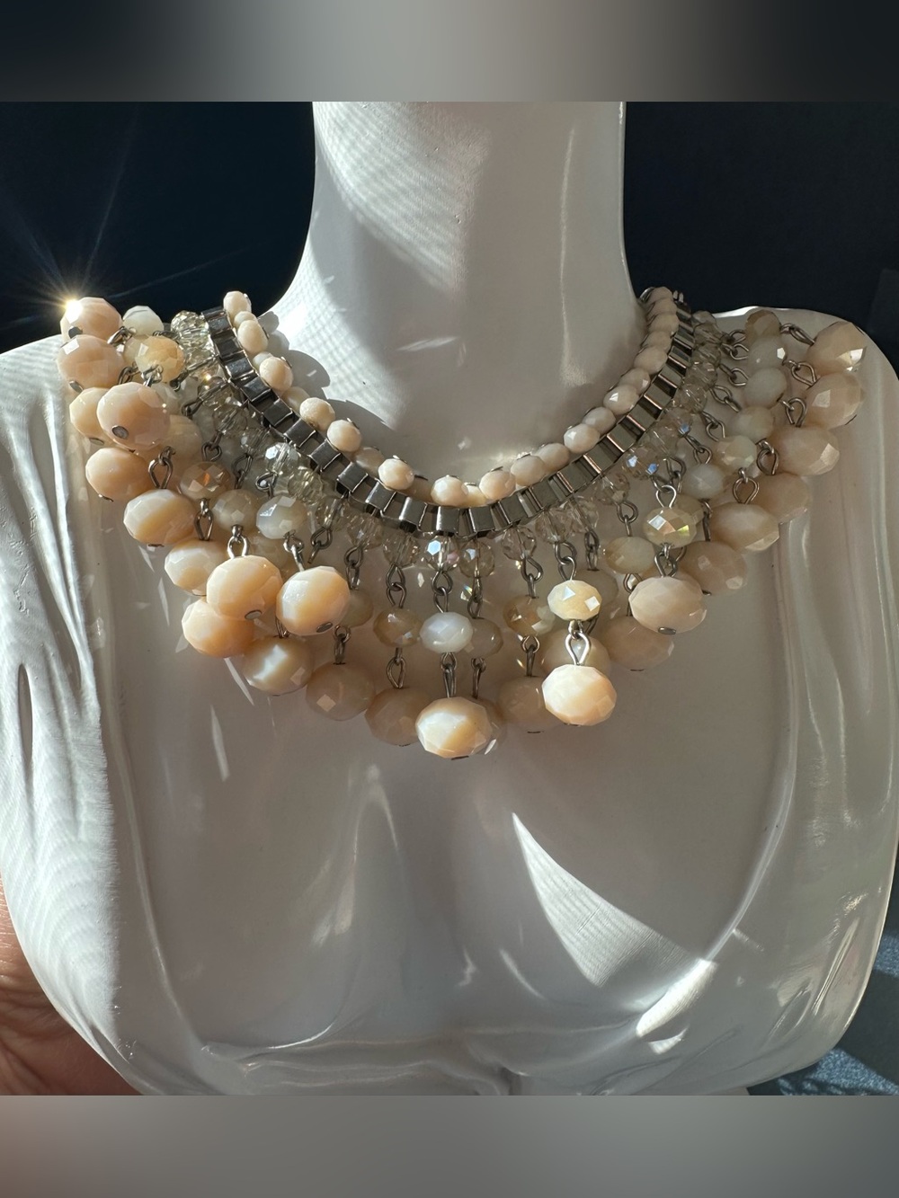 Statement Peach Beaded Bib Necklace - Unbranded